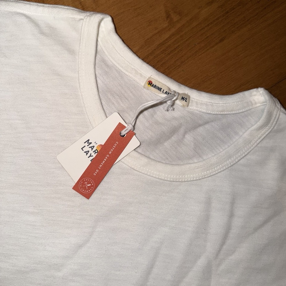 NEW Marine Layer Shirt Mens M/L Cream Heavy Slub Pocket Tee Heritage Classic